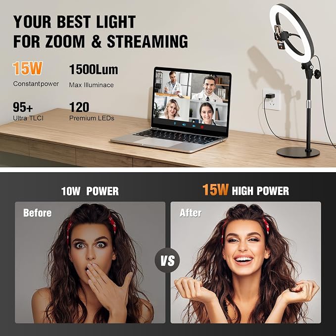 10'' Desk Ring Light with Stand – Zoom Lighting with Phone Holder for Computer・Video Calls・Conference – CRI95 LED Adjustable Circle Light, 10'' Large Lamp Head, Content Creator Friendly - Image 3