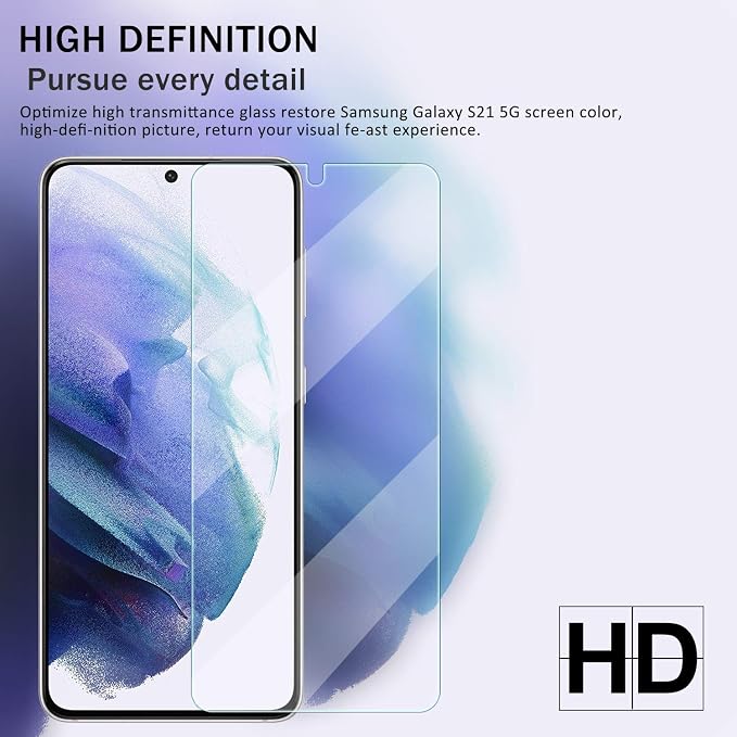 Galaxy S21 HD Clear Tempered Glass Screen Protector + Camera Lens Protectors, [2+2 Pack] [3D Glass] [Fingerprint Support] Screen Protector Glass For Samsung Galaxy S21 - Image 6