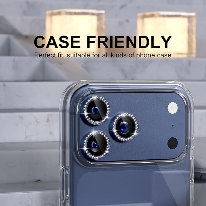 Choiche for iPhone 17 Pro/iPhone 17 Pro Max Camera Lens Protector | Ultra HD, Bling 9H Tempered Glass Camera Cover Screen Protector Metal Ring Decoration Accessories (Diamond-Blue) - Image 4