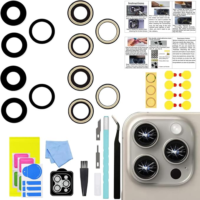 LEAFE for iPhone 15 Pro Max Camera Lens Replacement | 2 Set OEM Original Back Rear Camera Lens Glass Replacement Kit for iPhone 15 Pro Max with Pre-Installed Adhesive by LEAFE