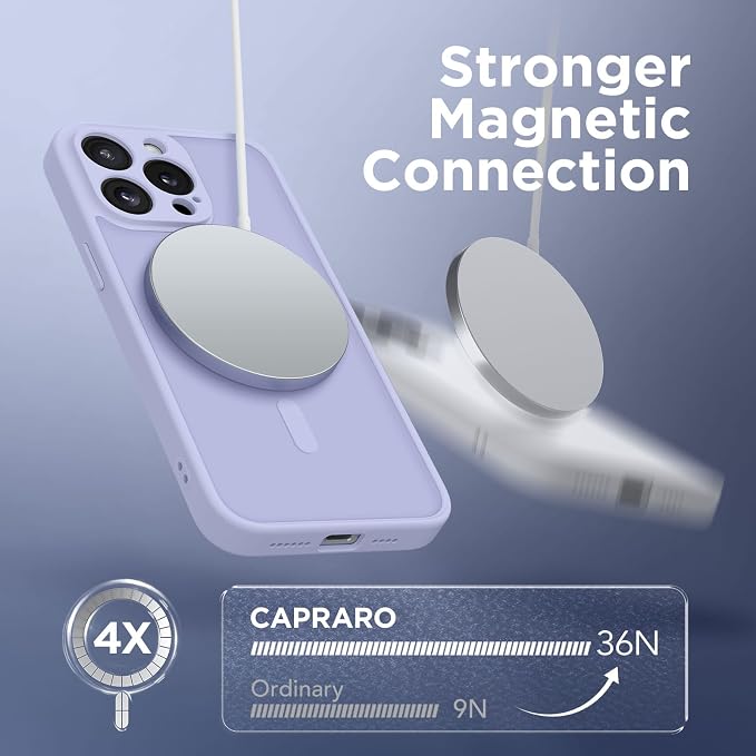 CAPRARO for iPhone 13 Pro Max Case, Compatible with MagSafe Lilac | Upgraded [Full Camera Protection] Shockproof Protective Slim Translucent Matte Magnetic Phone Case 6.7'', Lilac - Image 4