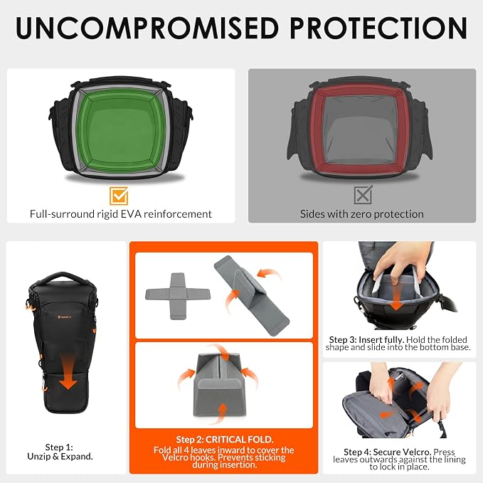 TARION Expandable Top Loader Camera Bag with Shoulder Strap TriadPack | Fits DSLR with Attached 70-200mm to 400mm Telephoto Lens, Large Opening, Backpack and Waist Strap Compatible, Waterproof - Image 7