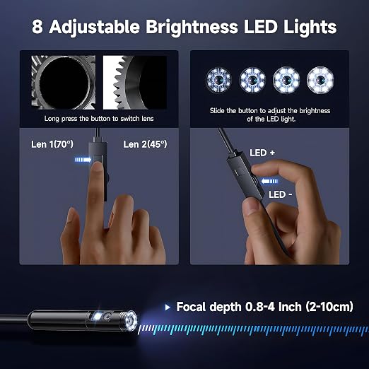 [Dual-Lens] Endoscope Camera with Light, 1920P HD Borescope with 8+1 Adjustable LED Lights, IP67 Waterproof 16.5FT Semi-Rigid Snake Cord Inspection Camera for iPhone, iPad and Android Phone (Type C) - Image 3