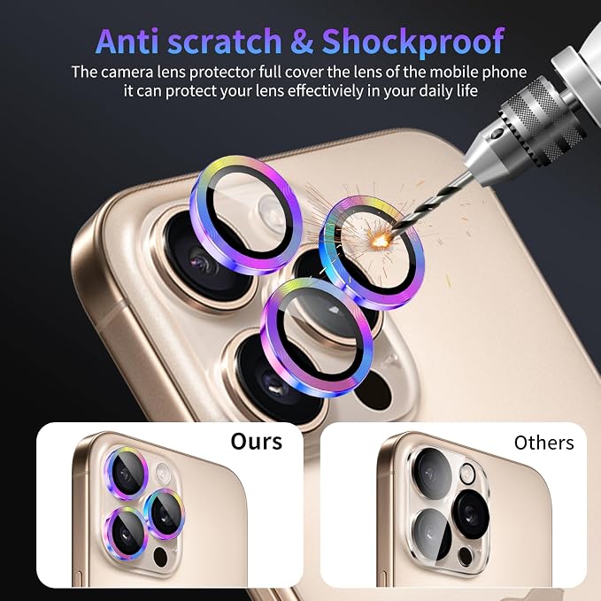 Camera Lens Protector for iPhone 16 Pro/iPhone 16 Pro Max,1 Pack | Tempered Metal Glass Camera Cover, HD Clear Anti-Scratch Lens Screen Protector Film,Case Friendly,Colorful Titanium - Image 4