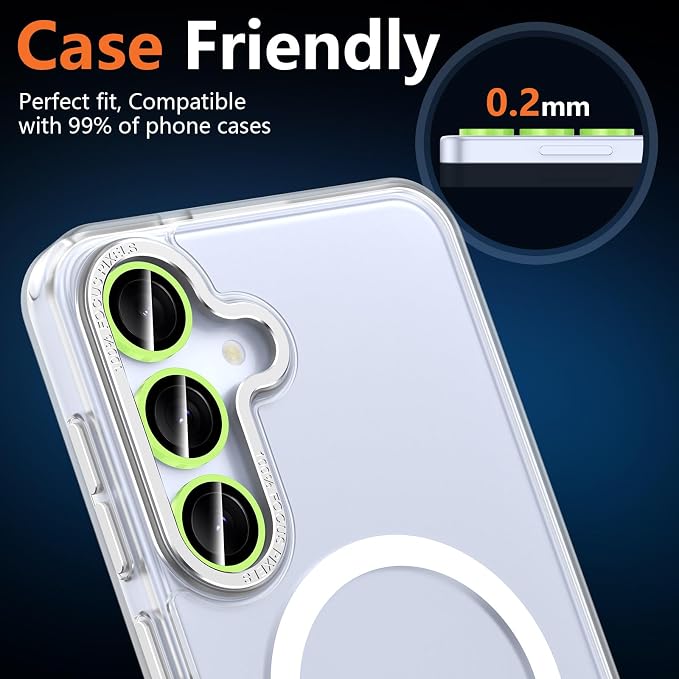 for Samsung Galaxy S25 Camera Lens Protector, Individual Metal Ring Tempered Glass Lens Cover, [Strong Adsorption] Scratch Resistant Ultra-Thin HD Clear Lens Cover, 1 Set-Yellow Shine - Image 7