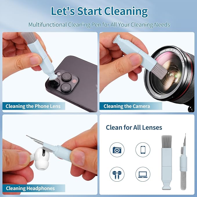 Keyboard Cleaner Laptop Cleaning Kit - 12 in 1 Computer Tech Cleaning Brush, Electronic Screen Cleaner with Multi-Function Cleaning Pen for MacBook, Tablet, iPhone, Earbuds, Camera, Lens | Includes Screen Spray, Microfiber Wipe, Tech Brush, Works on Ai... - Image 6