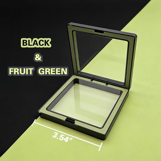 12 PCS Dual-Color Packaging Box 3D Floating Frame Display Stand, Color-Matching Packaging Display Box, Transparent Window Jewelry Case, PE Film Anti-Oxidation Storage Case. (Black+Fruit Green) - Image 4