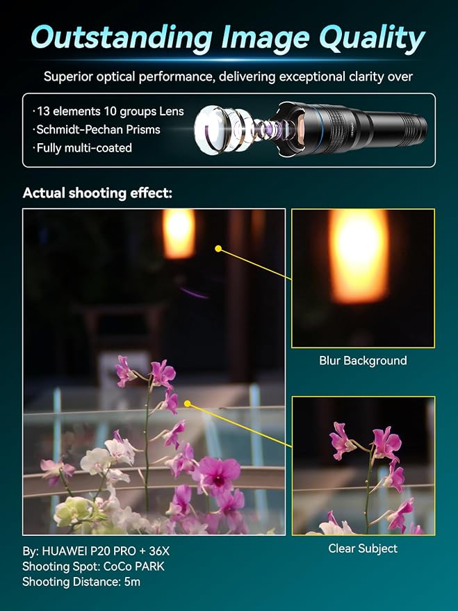 APEXEL 36x Telephoto Lens Compatible with Samsung Galaxy S26 Ultra | Photography for Travel, Birdwatching, Exploration | Kit with Sturdy Metal Tripod and Threaded Phone Case - Image 4