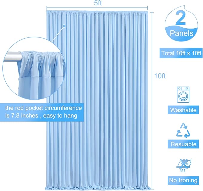 10x10 Baby Blue Backdrop Curtain for Baby Shower Parties Wrinkle Free Light Blue Curtains Backdrop Drapes Fabric Decoration for Birthday Party Photography 5ft x 10ft,2 Panels - Image 5