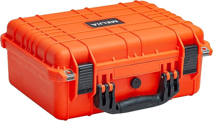 MEIJIA All Weather IP67 Waterproof Hard Camera Case,Hard Protective Case,Hard Case with Customizable Foam,Fit Use of Drones,Camera,Equipments,Pistols(Orange,13.35 x11.63x5.98inches) by MEIJIA