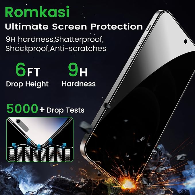 Romkasi 3 Pack Privacy Screen Protector for iPhone 14 Pro 6.1 Inch with 3 Pack Camera Lens Protector, Anti Spy Tempered Glass Film, Anti-Scratch, Touch Sensitive, Case Friendly - Image 5