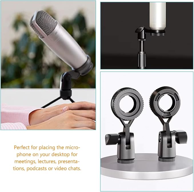 Short Video Mic Clip, 270° Rotatable Microphone Holder with 3/8" Conversion Nut, Shockproof Stand Adapter for 0.9-inch (22mm) Condenser Mics, Compatible with Most Stands & Boom Arms - Image 6
