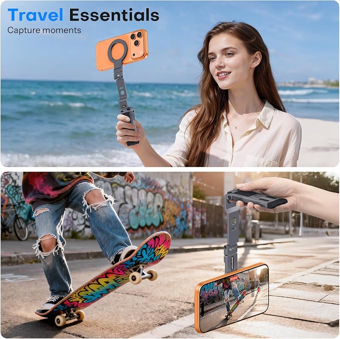 OMOTON TP03 [Ultra-Slim] 360° Rotating for MagSafe Tripod with Hook, Gray | Magnetic Phone Tripod for iPhone 17/16 Pro Max Air, Fold Cell Phone Stand with 1/4" Screw, Fits Vlog, Travel, Gym, Women Men - Image 6