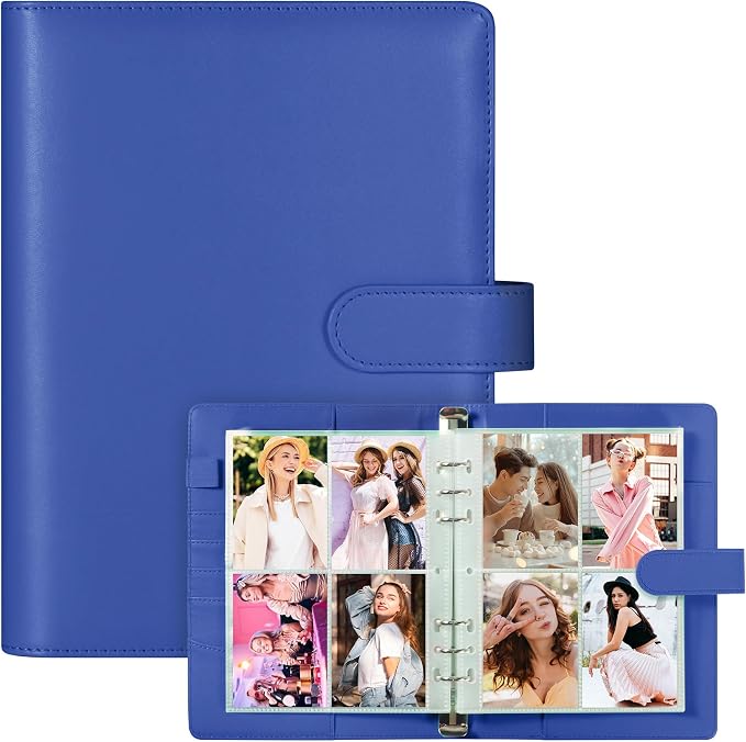 A5 Kpop Photocard Binder, PU Leather 6-Ring Album with Magnetic Closure, Includes 30 Pack 4-Pocket Pages for 240 Cards, Card Holder for Trading and Collectible Cards (Deep Blue) by WITHYU