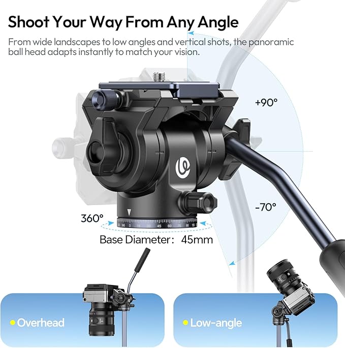 ULANZI Ombra Xiang Ⅱ Camera Video Tripod w Fluid Head, 61.5" Travel Tripod w 360° Rotated Arca Quick Release Plate, Portable Stand for Phone Camera Vlogging Video Shooting with Carry Bag Phone Clamp - Image 4