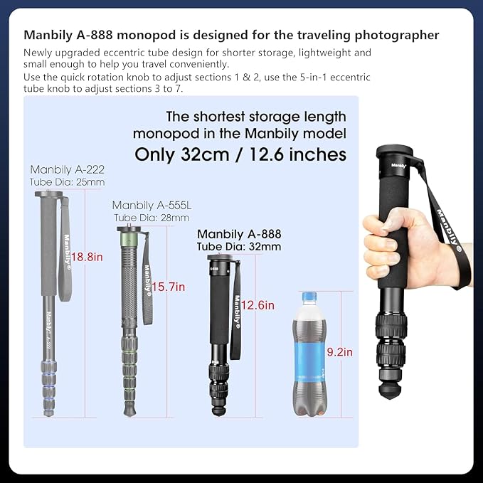 A-888 Camera Monopod, Length 32cm - 156cm, Aluminum Monopods for Cameras 7 Sections, Compact Travel Portable Selfie Stick for DSLR Smartphone Concert Festival - Image 3