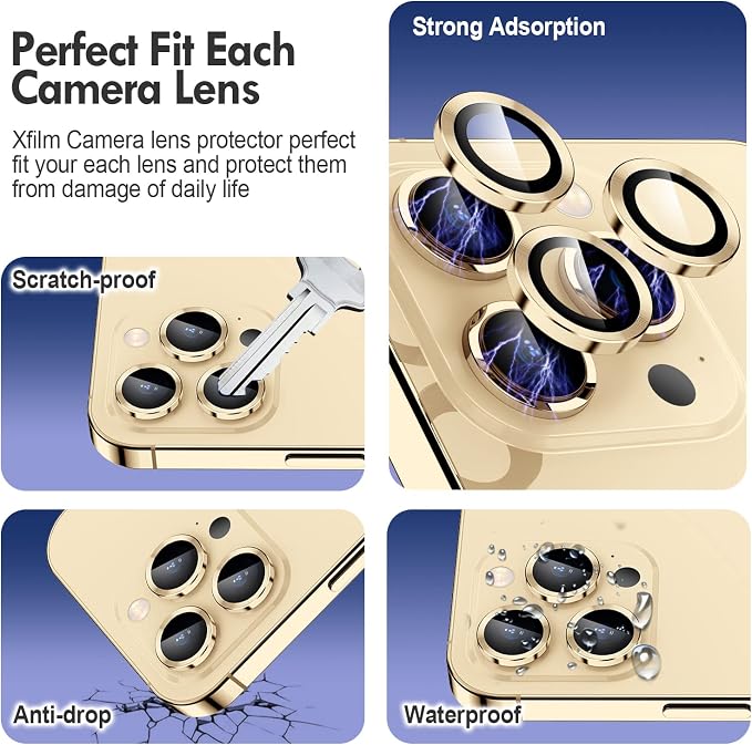 for iPhone 14 Pro/14 Pro Max Camera Lens Protector Cover, Gold | Individual Metal, 9H Hardness, Scratch Resistant, Shockproof, Drop Protection, Case Friendly, Stylish Accessories - Image 3