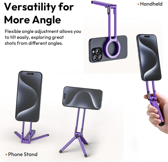 ULANZI MA30 Magnetic Phone Tripod Stand for iPhone-Aluminium Maglock Smartphone Mini Tripod Pocket Cell Phone Stand Strong Magnet Quick Mount Compatible with iPhone 17 16 15 14 13 12 Series, Purple - Image 3