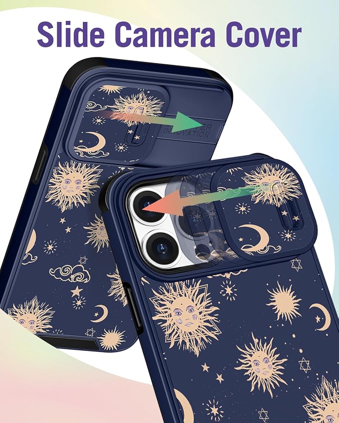 Buleens for iPhone 14 Pro Max Case 6.7 Inch - with Ring Stand & Camera Cover Aesthetic Cute Designed Women Girls Girly Kawaii Sun Moon Star Phone Case for iPhone 14 Pro Max Compatible with Magsafe - Image 5