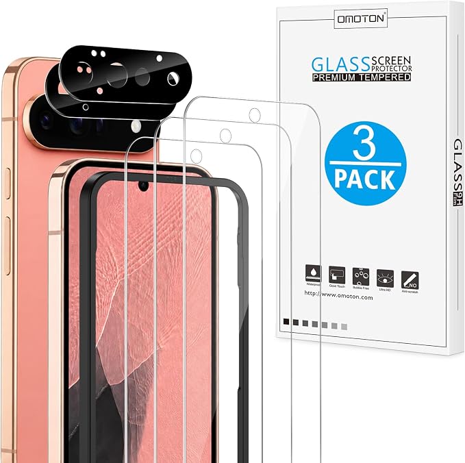 OMOTON 3+2 Pack for Google Pixel 11 Pro Screen Protector 6.3-inch | 3 Pack Tempered Glass Screen Protector&2 Pack Camera Lens Protector with Alignment Framework, Case Friendly(Not for 11/11 XL) by OMOTON
