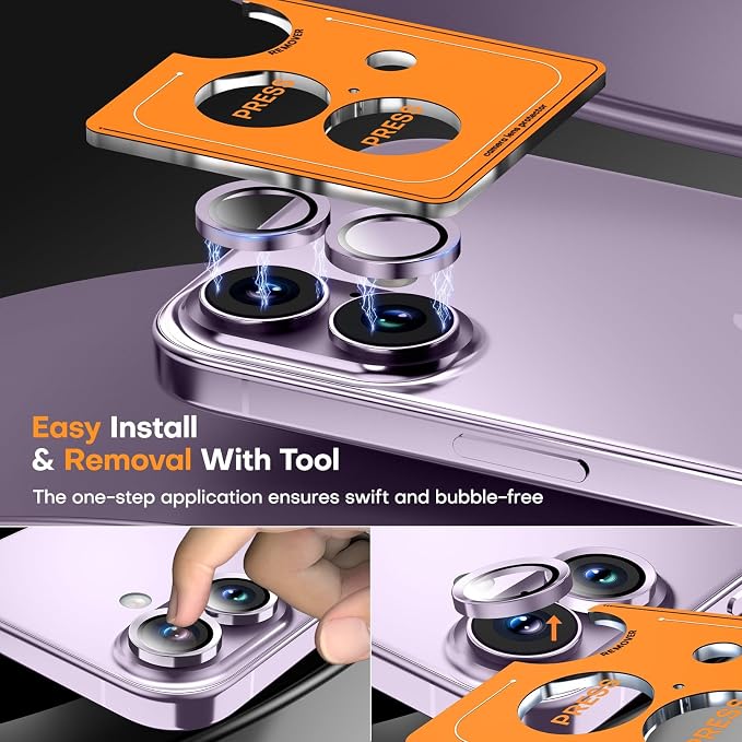 Camera Lens Protector for iPhone 17/16/16 Plus- Lavender | 9H Tempered Glass, Metal Individual Camera Cover, Accessories, Anti-drop, Case Friendly, HD Clear, Anti-Scratch - Image 6