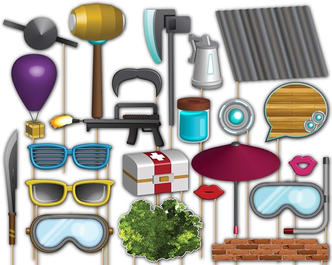 Fortress/Battle Gamer Fortnight Photo Booth Props Kit - 20 Pack Party Camera Props Fully Assembled by BirthdayGalore