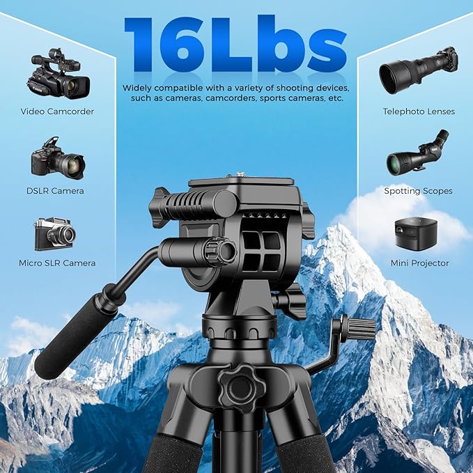 VICTIV 75” Camera Tripod, Tripod for Video Camera with Carry Bag, Black | Heavy Duty Tripod for Camera and Phone with Phone Holder and Remote, Compatible with DSLR, Spotting Scopes, Camcorder, GoPro - Image 2
