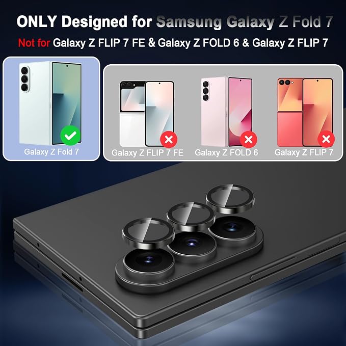 Meshine for Samsung Galaxy Z Fold 7 Camera Lens Protector,Scratch Proof,Strong Adsorption,9H Hardness with Metal Ring Camera Cover,Ultra Thin Case Friendly, Accessories Lens Protector,Black - Image 2