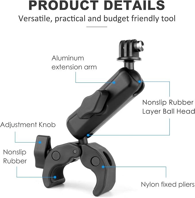 Super Clamp Camera Mount with 360° Ballhead Magic Arm for GoPro | Aluminum Bike Motorcycle Handlebar Holder Mount for Insta360 DJI DSLR Smartphone, Phone Holder & 1/4-20 Ball Head Adapter - Image 6