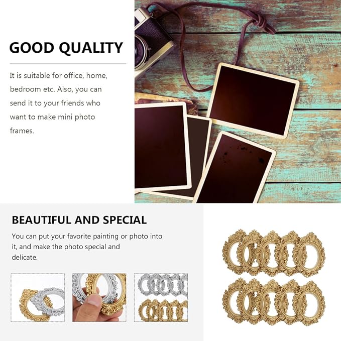 BESTOYARD 12Pcs Mini Picture Frames, Vintage Gold Resin Frames for Crafts | Baroque Oval Miniature Photo Frame Set, 2.75 x 2.04 Inch Tiny Decor for Phone Cases, Jewelry Making and Tabletop Displays - Image 5