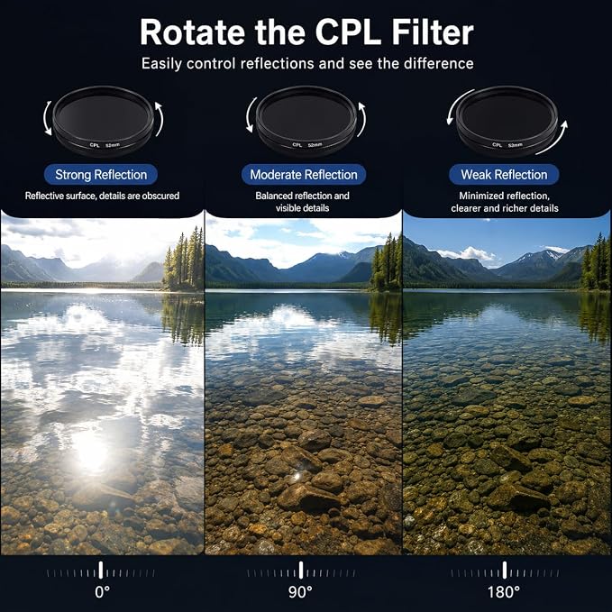 52mm CPL Phone Camera Lens Filter with Clip, Rotatable Circular Polarizer Filter for Smartphone Photography, Reduce Glare & Reflections, Enhance Color and Contrast for iPhone 17 16 15 14 13 12 - Image 6