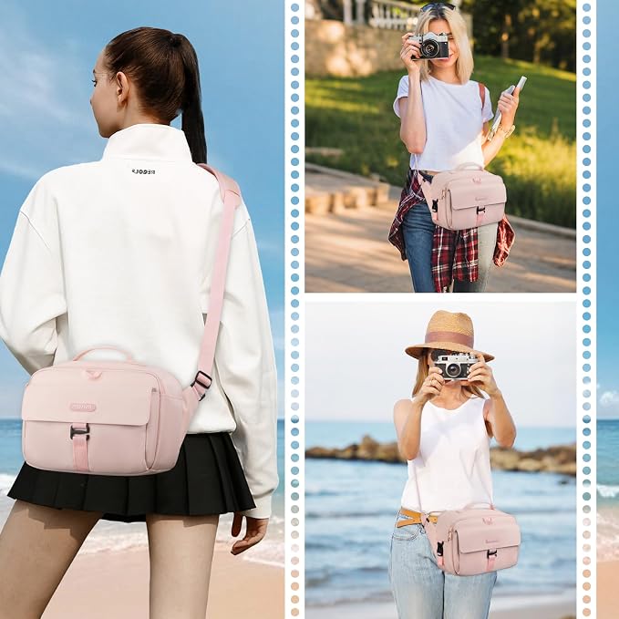 MOSISO Camera Shoulder Bag Camera Case Crossbody Sling Purse, Pink | DSLR/SLR/Mirrorless Compact Padded Photography Handbag with Rain Cover Compatible with Canon/Nikon/Sony Cameras and Lenses - Image 6