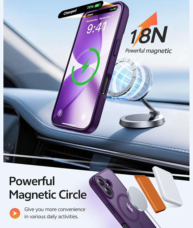 FNTCASE for iPhone 17 Case, Compatible with Magsafe, Glass Screen Protector | Full Camera Protection, Translucent Matte, 14FT Military Grade Drop Proof, Shockproof Protective Phone Cover, Purple - Image 3