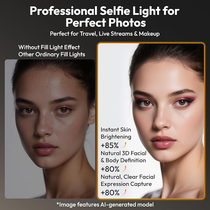 Ulanzi ML05 Magnetic Phone Light, Bi-Color 9000K CRI≥97 Selfie Video Light | Beauty Ring Fill Lights, 360° Flexible Rotation, Built-in Wide-Angle Mirror, Can be a Mini Desktop Stand for iPhone/Android - Image 7