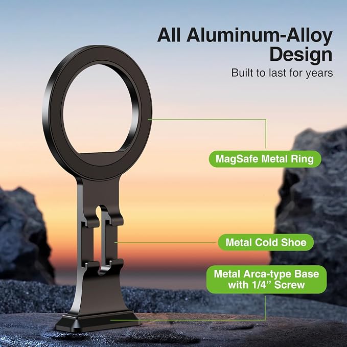 elitehood Aluminum MagSafe Phone Tripod Mount with 1/4 in Screw Adapter | Lightweight Compact, 1/4 in Screw Attachment, Magnetic Phone Holder Tripod Accessories Mount for iPhone 17 16 15 14 Series - Image 3