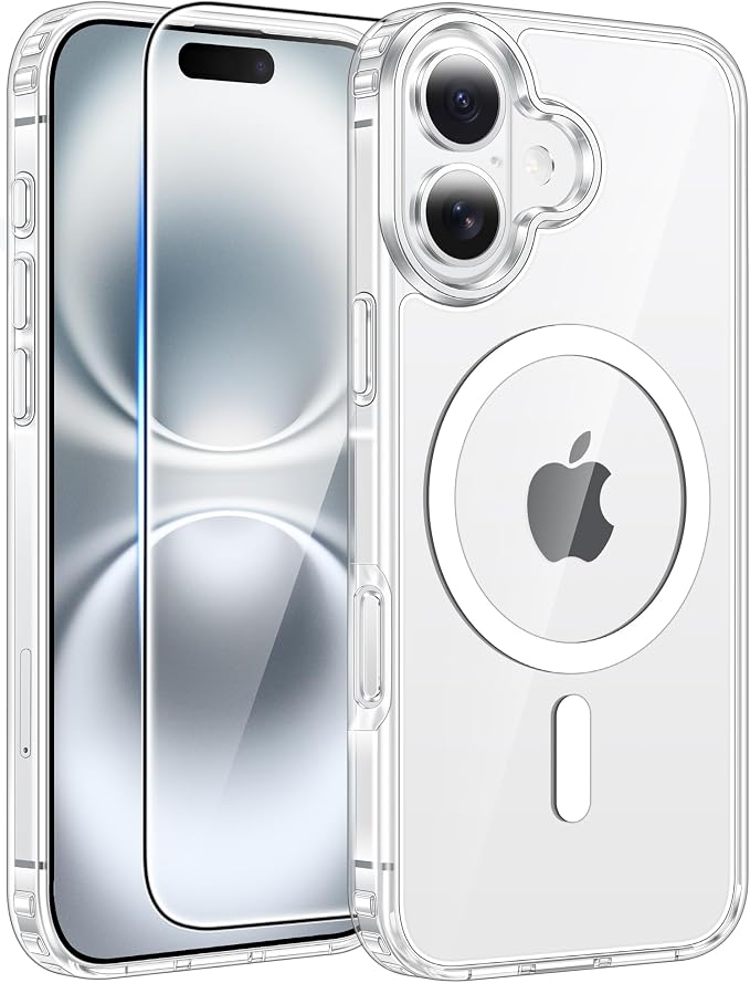 FNTCASE for iPhone 16 Case Clear,Fit for Magsafe, Screen Protector | Anti Yellowing Magnetic Back, 14FT Military Grade Drop Protection, Shockproof Protective Phone Cover, Transparent by FNTCASE