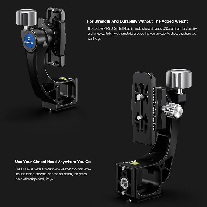Leofoto Camera Gimbal Head, Professional Gimbal Tripod Head, 3/8" and 1/4" Mounting Hole with Arca-Swiss Quick-Release Plate for Outdoor Video/Wildlife Photography, Max Load to 22 kg/48.5lb (MPG-02) - Image 2