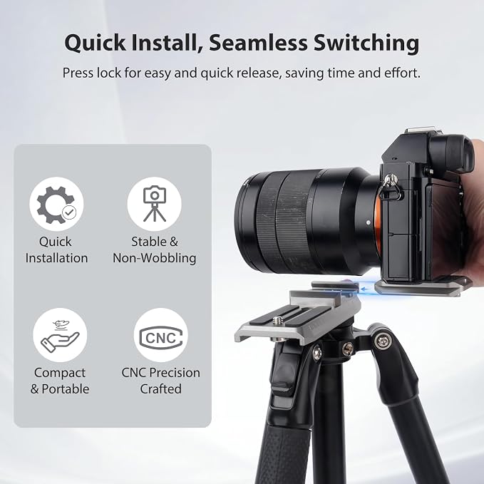 Came-TV 58mm Universal Clamp Base with Arca-Swiss Quick Release Plate, CNC Aluminum Camera Mount Clamp for DSLR/Mirrorless Camera, Tripod, Stabilizer, Motorcycle Mirror, Car Headrest Rods 61009 - Image 2