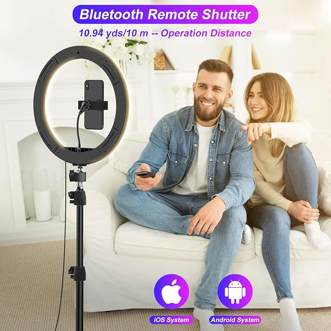 STALLY 10.2" Ring Light with Stand for for iPhone/TikTok, 75" Tall Tripod | Ring Light with Phone Holder,Wireless Remote,12 Dimming Levels,96 Color Modes, Selfie Light for Makeup,Live Stream,YouTube - Image 3