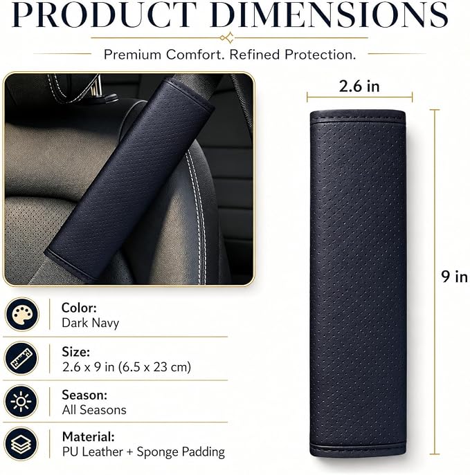 Black Breathable PU Leather Seat Belt Covers - 2Pcs, Perforated Seat Belt Pads, Universal Fit for Car Truck SUV - Image 2
