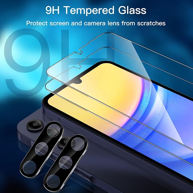 JETech Screen Protector for Galaxy A15, with Camera Lens Protector, 2+2Pack | HD Clear Tempered Glass, Anti-Scratch Protection - Image 3