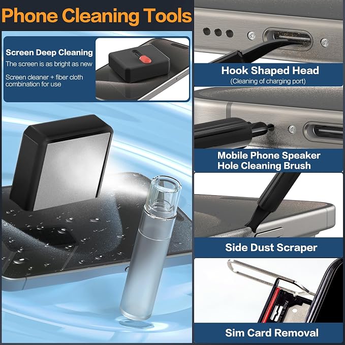 34-in-1 for iPhone Cleaning Kit, Sunoyar Airpods Cleaning Kit Multi-Functional, Laptop Cleaning Kit with Portable Storage Case for iPhone Charging Port USB C Cell Phone Android Keyboard Earbud Black - Image 4
