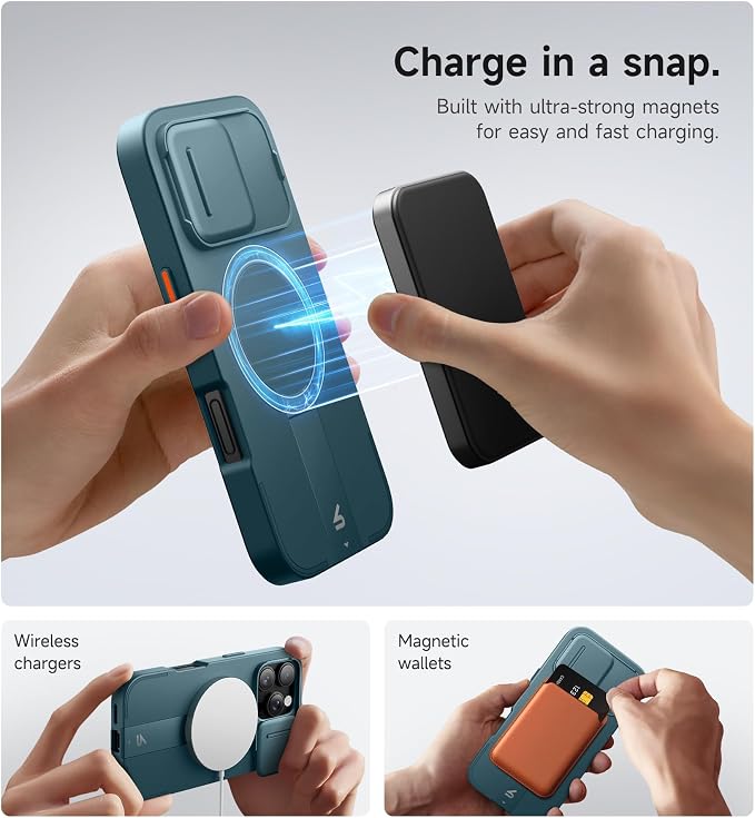 SURITCH for iPhone 16 Pro Case with Slide Camera Cover and Adjustable Kickstand, Compatible with MagSafe, Shockproof Bumper Case Slim Protective Cover for iPhone 16 Pro 6.3 Inch, Lake Green - Image 3