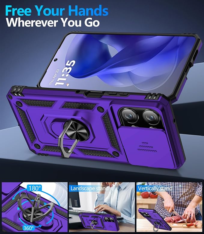 Taisairu for Motorola Moto G Power 2026/G Power 2025 Case with Screen Protector & Slide Camera Lens Cover, Built-in Ring Stand Cover for Moto G Power 2025/Moto G Power 2026 Case (Purple) - Image 3