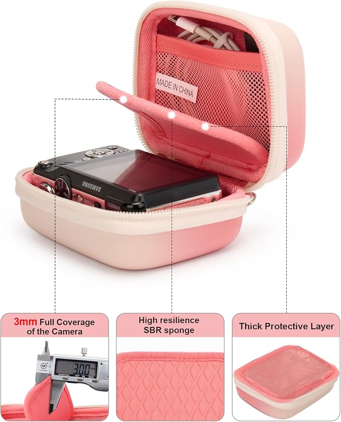 Cwatcun Digital Camera Case, Compact Protective Pouch for Kodak/Canon/Sony | Fits cameras up to 4.9"x3.5"x2.2". 900Dscratch-resistant, water-repellent, 3-layer shockproof sponge, detachable wristband. - Image 6