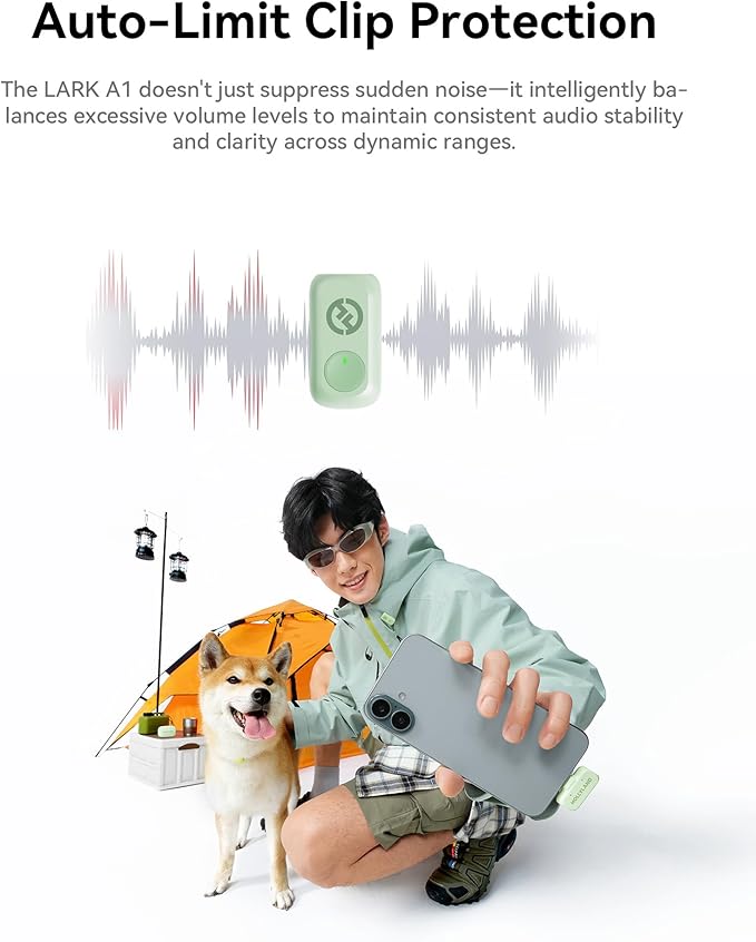 Hollyland Lark A1 Wireless Mini Microphone for iPhone & Android, 48kHz/24-bit, 3-Level Intelligent Noise Cancel, Microphone for YouTube, Podcast, Vlogging (Green, 2TX + 2RX + Charging Case) - Image 6