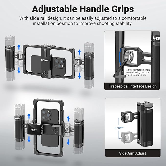 NEEWER Upgraded Phone Rig Vlogging Kit, Video Stabilizer with Dual Handle, Wireless Mic Clip Slot for TikTok YouTube, Compatible with SmallRig iPhone 17 Pro Max 16 16e 15 Galaxy S25 Ultra, PA009 - Image 3