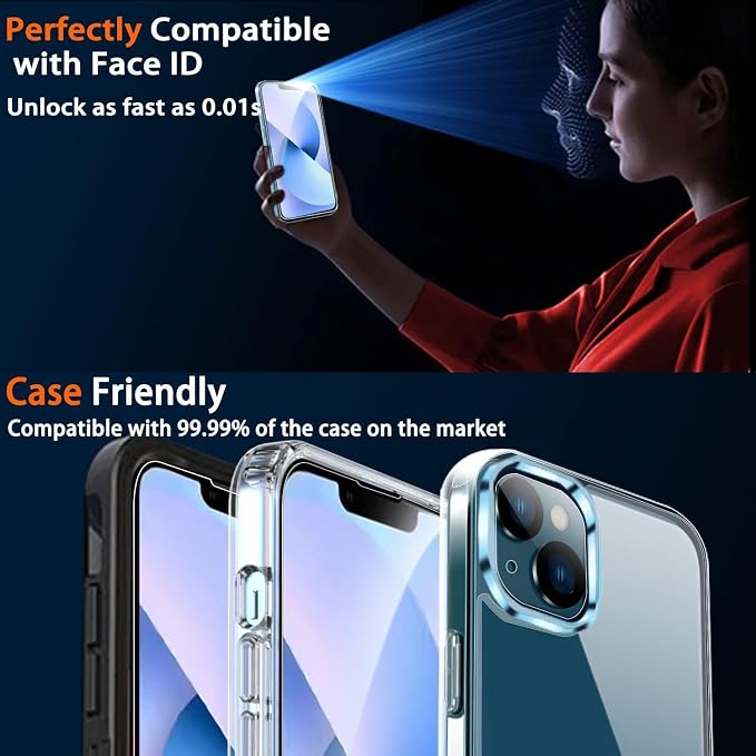 Ferilinso 3 Pack Screen Protector for iPhone 14 / iPhone 13, Tempered Glass | 9H+ Hardness, Military-Grade Shatterproof, HD Clear, Case Friendly, Easy Installation Bubble Free, with Camera Lens Protector - Image 4