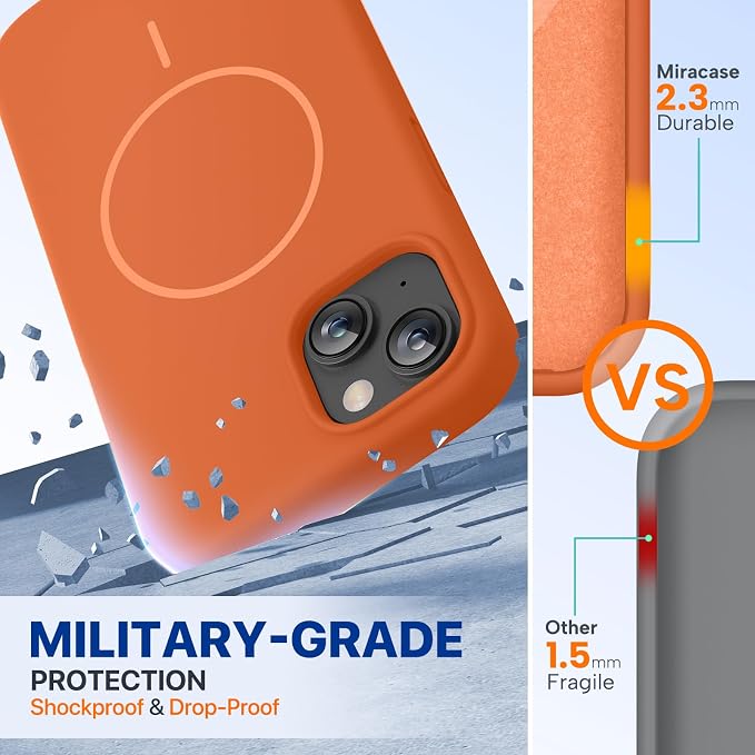 Miracase Silicone & Magnetic for iPhone 13 Case, Amber Orange | Compatible with MagSafe, Soft Microfiber Lining, Premium Silicone Cover Shockproof Drop Protection Phone Case for 13 - Image 3