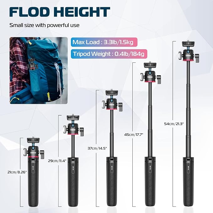 ULANZI MT-73 Extension Pole Tripod, Mini Selfie Stick Tripod Stand Handle Grip for Webcam Canon G7X Mark III Sony ZV-1 RX100 VII A6400 A6600 Cameras Vlogging | with Cold Shoe, Selfie Stick Tripod Handle Grip for iPhone/Android Sony/Canon/Nikon/Fujifilm... - Image 4